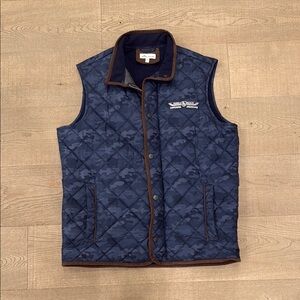 Peter Millar Quilted Camo Vest - Men’s Size M - Navy/Brown Trim